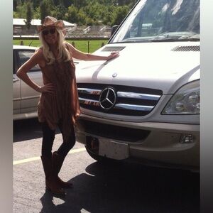 Lovely Brown Layered Lace Top. Very flattering.